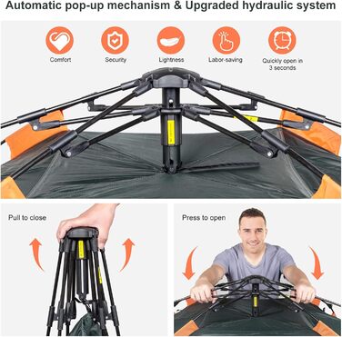 Автоматичний кемпінговий намет на 2 особи, миттєвий намет, що відкривається, купольний намет на 4 сезони, водонепроникний та вітрозахисний кемпінговий намет зі знімним зовнішнім полотном для сімей, зелений