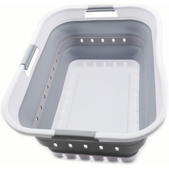 Складаний пластиковий кошик для білизни - висувний контейнер/органайзер - портативний - компактний (1, білий/сірий) Білий/сірий 1,