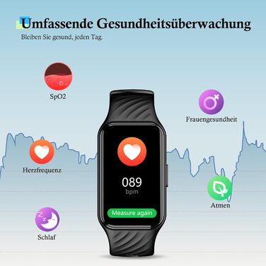 Розумний годинник IOWODO для жінок та чоловіків Кольоровий дисплей 1,47 дюйма Спортивні режими та водонепроникність IP68 Цілодобовий аналіз серцевого ритму та сну Крокомір та трекер активності Підсвічування 2 чорних ремінці для годинника