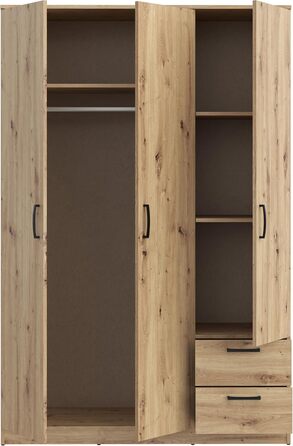 Шафа 122, Шафа в скандинавському стилі з 3 дверима та 2 шухлядами, інженерна деревина, оздоблення Artisan Oak, ширина 122 см, висота 185 см, глибина 52,7 см. Шафа Artisan Oak, 3 двері з 2 шухлядами