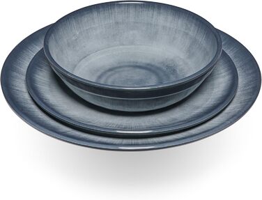 Набір меламінового посуду Jesolo Grey для 4 осіб, вигляд кераміки, можна мити в посудомийній машині, аксесуари для кемпінгу, посуд для каравану, посуд для фестивалів, посуд для пікніка, посуд для садової вечірки, 12 предметів