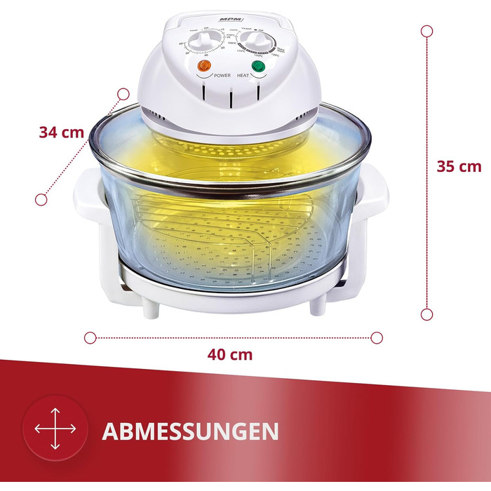 Багатофункціональна духова шафа-гриль MPM MKO-01 з галогенною конвекцією, 220 C, таймер на 60 хвилин, розширювальне кільце ємністю 16,5 літрів, 1400 Вт, скло 17л