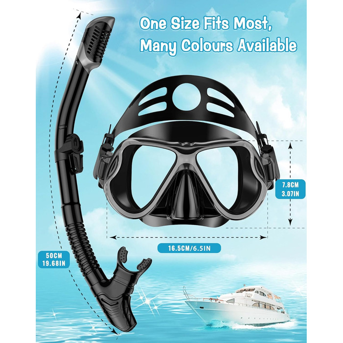 Набір для сноркелінгу Karvipark для дорослих, набір для сноркелінгу з маскою для дайвінгу та сухим сноркелем, маска для дайвінгу із захистом від протікання та запотівання, професійне спорядження для сноркелінгу, плавання та дайвінгу, колір чорний