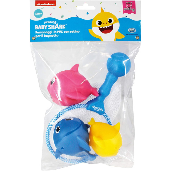 Набір для ванни Baby Shark, 3 шт. (акула, сітка для купання), блакитний, рожевий, жовтий, білий