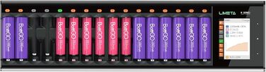 Зарядний пристрій LIMETA на 16 слотів для акумуляторів AA AAA для NiMH, NiCd, NiZn, LiFePO4 та 3,7V літій-іонних акумуляторів, розумний швидкий зарядний пристрій для акумуляторних батарей R16