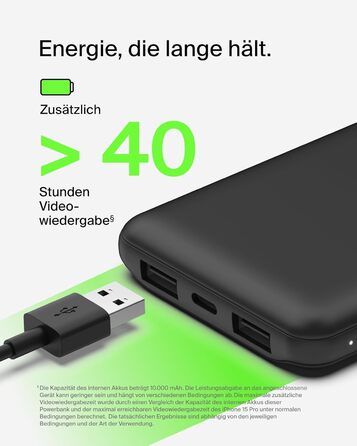 МАг, портативний зарядний пристрій USB-C з 1 портами USB-C і 2 USB-A, акумуляторна батарея для заряджання потужністю до 15 Вт, зовнішні акумулятори мобільних телефонів для iPhone, Galaxy, Pixel, AirPods, iPad тощо - чорний, 10000