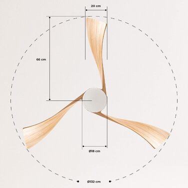 Вентилятор стельовий з підсвічуванням білі лопаті з натурального дерева з дистанційним керуванням / 40Вт, тихий, Ø132см, 6 швидкостей, таймер, двигун постійного струму, режим літо-зима