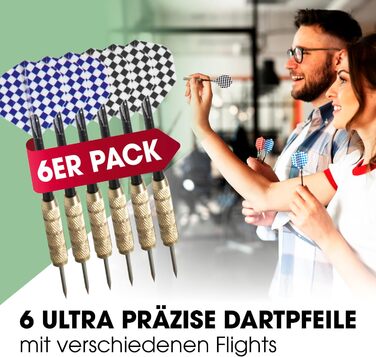 Мішень для дротиків Повний набір дротиків з 6 дротиками та додатковим підсвічуванням дротиків Сталеві дротики, включаючи льотки Сизалеві дротики із захисним кільцем Мішень для дротиків виготовлена з самозакриваючихся сизалевих волокон 1) Мішень для дротик