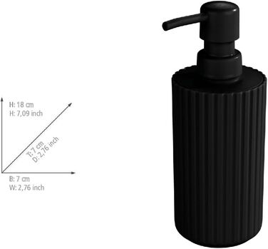 Дозатор для мила Allstar Minas, багаторазовий дозатор для рідкого мила до 280 мл, виготовлений з пластику, Ø 7 x 18 см, чорний Чор