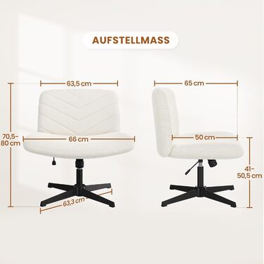 Офісний стілець Yaheetech, стілець для роботи з широкою подушкою сидіння, регульований по висоті обертовий стілець із середньою спинкою, стілець зі схрещеними ногами для офісів та спалень, колір слонової кістки, без коліс