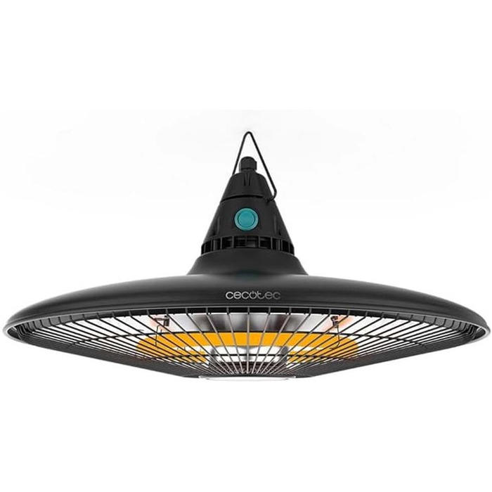 Електричний стельовий вентилятор-обігрівач для зовнішнього використання Cecotec ReadyWarm 1500 Power для стельового монтажу, 1500 Вт, галогенна технологія, ступінь захисту IP65, пульт дистанційного керування, площа покриття 10 м