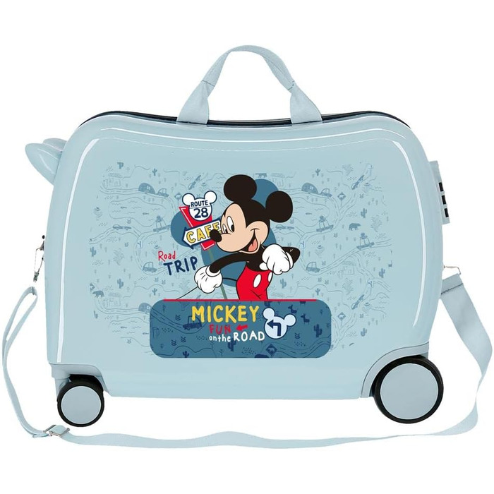 Дитяча валіза Disney Mickey Road Trip Blue 50 x 39 x 20 см жорсткий ABS бічний кодовий замок 34 л 1,8 кг 4 колеса ручна поклажа Maleta Infantil