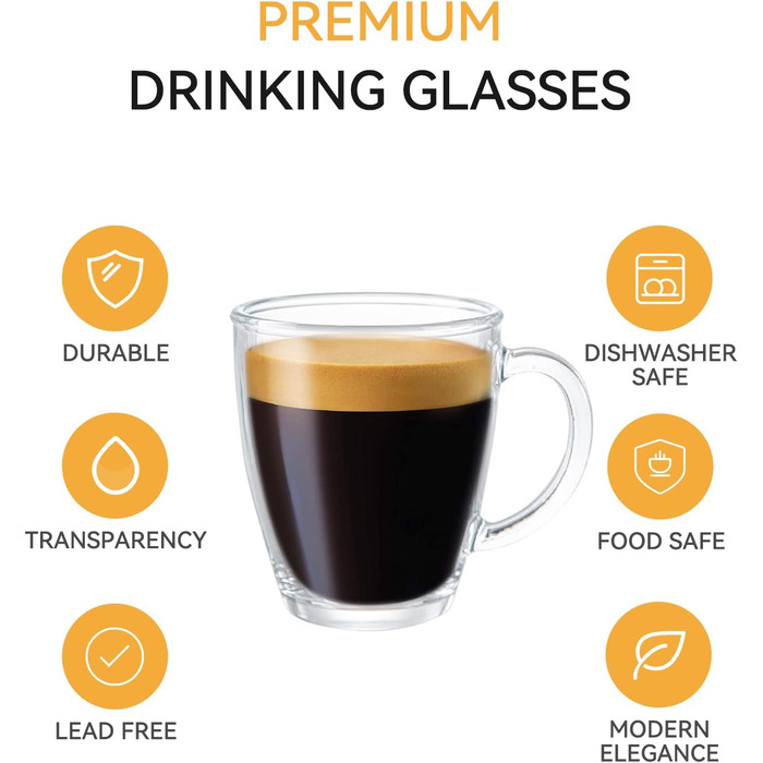 ДИЗАЙНМАЙСТЕР6 шт. , 350 мл - Келихи для латте макіато з ручкою, склянка для кави/чаю, довго зберігають тепло, ідеально підходять