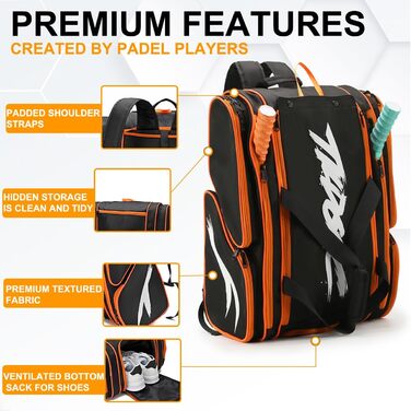 Сумка для ракеток TILDOSAC для паделя та піклболу, чорно-помаранчевий