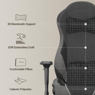 Геймерське крісло темно-сірого кольору Велике та широке, ергономічне офісне крісло з підголівником Функція нахилу 155 з механізмом блокування