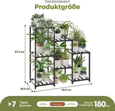 Полиця для рослин Підставка для квітів Дерев&39яна підставка для рослин на 7 ярусів, для тераси, балкона, саду, садівництва, подарунків для мами (чорна) A-Square-Black