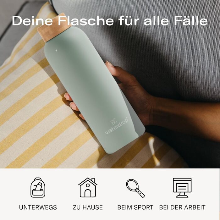 Пляшка для води waterdrop з нержавіючої сталі 600 мл - Герметична пляшка для води, підходить для газованих напоїв та не містить BPA - Термос з подвійними стінками для гарячих та холодних напоїв - Ідеально підходить для використання в дорозі, офісі та фітн