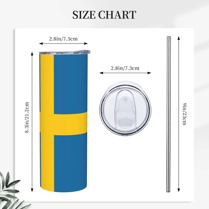 Кухоль з прямою трубочкою, дизайн шведський прапор, друкований, дорожній кухоль, підходить для кемпінгу, офісу та дому, 590 мл