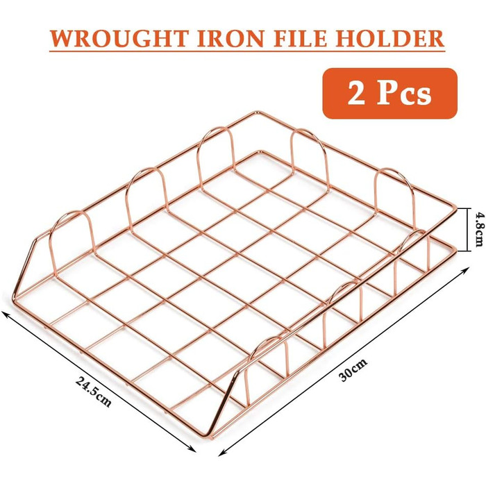Органайзер для настільних лотків CENBEN A4 2 яруси, лоток для листів, який можна штабелювати, настільний органайзер для файлів, лоток для документів, лоток для паперу A4, лоток для файлів A4 для школи та офісу, 3024,54,8 см (рожеве золото)