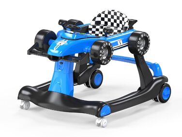 Ходунки Sun Baby 3in1 з регульованим по висоті автомобілем, Formula Racing, інтерактивні та складні з запобіжним стопором, кнопками, світлом і звуком від 6 місяців (синій)