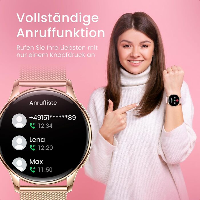 Розумний годинник maoo Ventura для жінок із функцією дзвінків, 1,32-дюймовий AMOLED-дисплей, монітор серцевого ритму, SpO, монітор артеріального тиску, понад 100 спортивних режимів, водонепроникність IP67, 5 ремінців рожевого золота