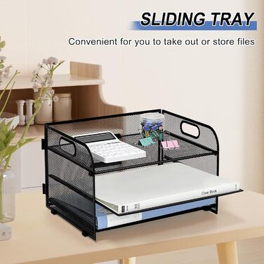 Органайзер для столу з ручкою, 3-ярусний лоток для листів, сітчасті відділення для документів формату А4, органайзер для паперових листів формату А4, лоток для документів, чорний.