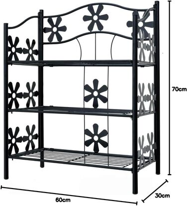 Рівнева металева підставка для квітів, чорна, підставка для рослин для приміщень/вулиці, полиця для рослин на балконі, гумові ніжки, садова лавка для квітів, квітковий табурет, 3 полиці, висота 70 см, 3-