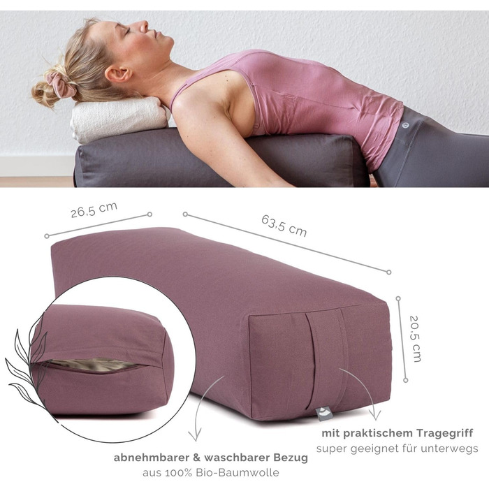 Бодхі Йога Саламба Больстер Еко Чохол, який можна прати, виготовлений зі 100 органічної бавовни Квадратний больстер для йоги з наповнювачем з органічної полби Велика подушка для відновлювальної йоги Розміри 63,5 x 26,5 x 20,5 см, пильно-фіолетовий