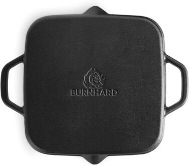 Чавунна сковорода-гриль BURNHARD, квадратна 26 см, попередньо приправлена, сковорода для стейків для газового гриля, духовки, вогн