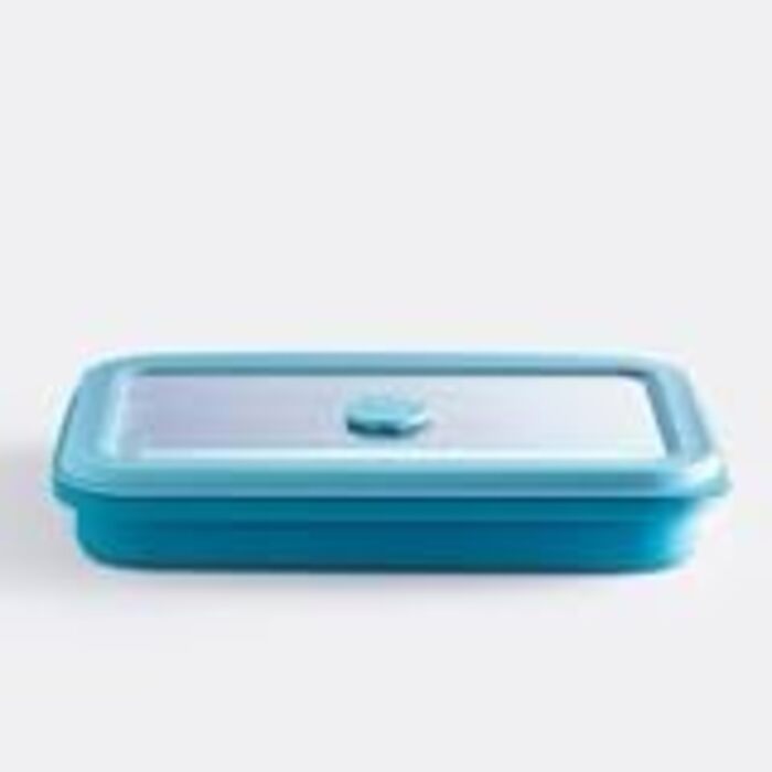 Складаний контейнер Coox об&39ємом 1 літр складний, герметичний силіконовий контейнер для зберігання продуктів зі скляною кришкою та скляним дном можна використовувати в духовці, мікрохвильовій печі, морозильній камері та посудомийній машині колір петроля