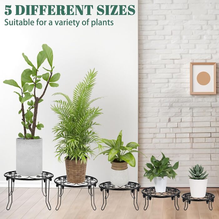 Набір квіткових стільців з 5 шт. , металева підставка для рослин для використання на вулиці та в приміщенні, всепогодний чорний квітковий горщик на ніжках, підставка для рослин для балкону та саду.