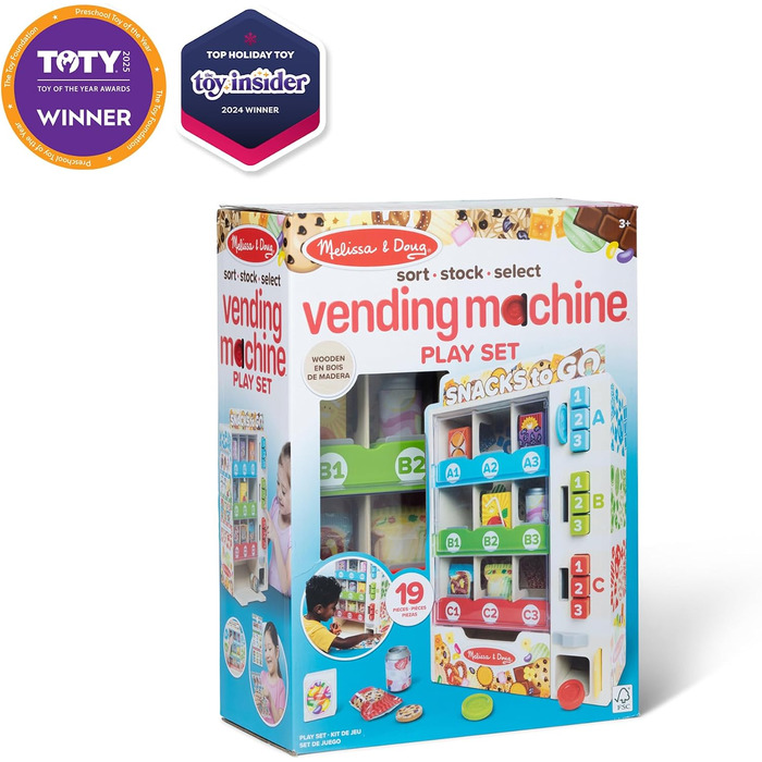 Ігровий набір Торговий автомат Melissa & Doug, 19 деталей, зі снеками, напоями та монетами, розвиваюча іграшка для дітей від 3 років