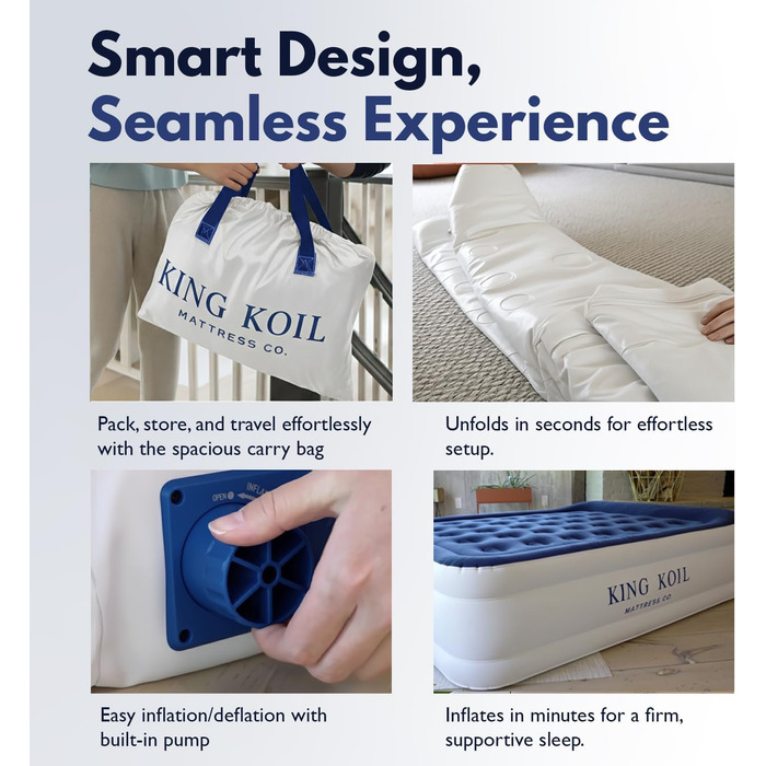 Надувний матрац King Koil King із вбудованим високошвидкісним насосом, ідеально підходить для дому, кемпінгу, гостей, розкішний двомісний надувний матрац, 20-дюймовий розкішний надувний матрац California King Blue