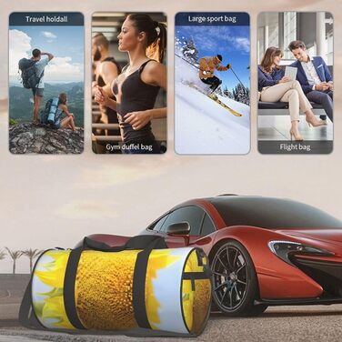 Спортивна сумка, дорожня сумка, жовта сумка з принтом соняшників, сумка для подорожей, чорна, універсальний розмір