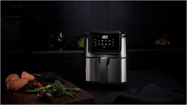 Аерофритюрниця AEG AF6-1-4ST / Смаження у фритюрі / Гриль / Смаження / Випічка без / Низький вміст олії / 8 програм / Ємність 3.5 л / Можна мити в посудомийній машині / Світлодіодний сенсорний дисплей / Програмований / Нержавіюча сталь, сіра нержавіюча ст