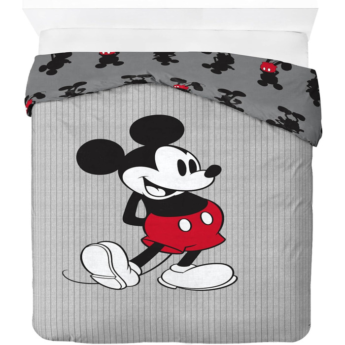 Смугастий - комплект підковдри на двох з наволочкою 50 х 70 см, теплий комплект постільної білизни бавовняний сірий - Mickey Mouse