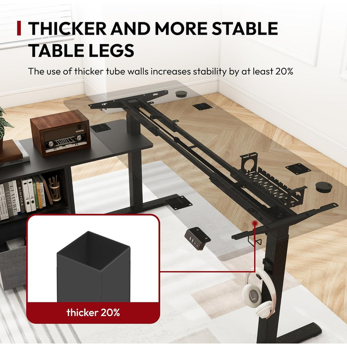 Письмовий стіл з регульованою висотою, електричне регулювання висоти, L-подібний, з шухлядами та відділенням для зберігання, двосторонній, ергономічний стіл для роботи сидячи та стоячи, 160 x 70 см, чорний
