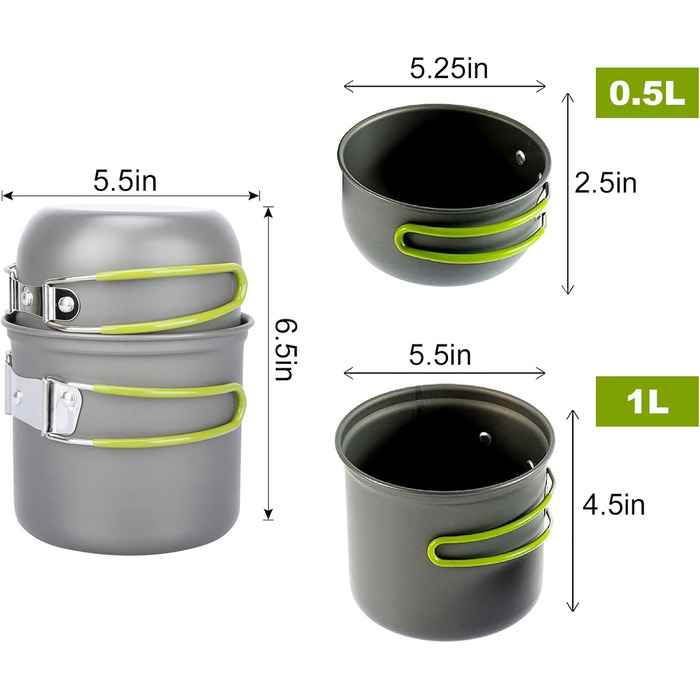 Портативний набір посуду для кемпінгу, алюмінієві каструлі з антипригарним покриттям, нержавіюча сталь, кемпінгова плита, складне начиння, повний комплект посуду для приготування їжі на свіжому повітрі та кемпінгу.