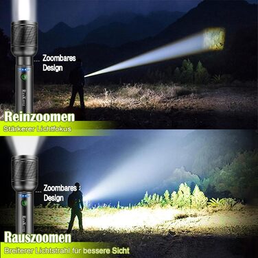 Світлодіодний ліхтарик надзвичайно яскравий 2200 люмен, акумуляторний (з вбудованим акумулятором високої ємності), міні-ліхтарик з індикатором заряду батареї, тривалий час роботи, алюмінієвий сплав, 5 режимів світла, можливість масштабування (2 шт.)