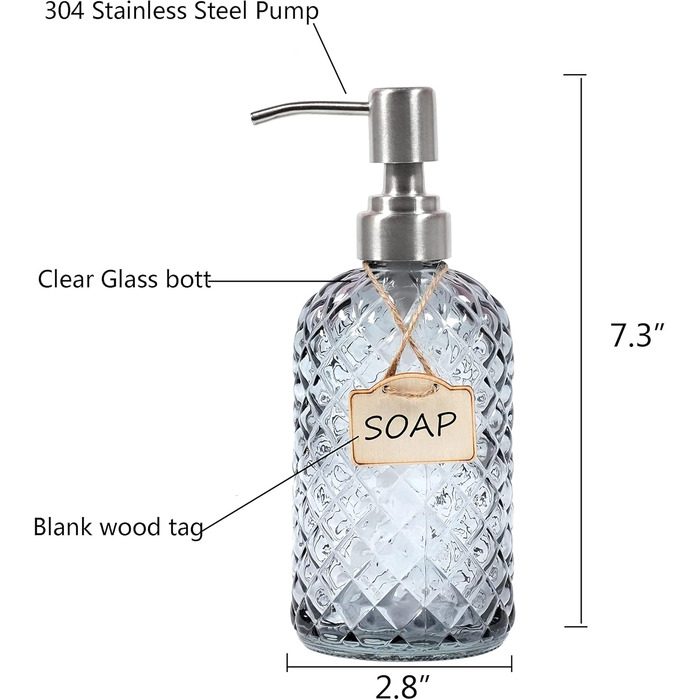 Дозатор мила для ванної та кухні зі скла з насосом з нержавіючої сталі 304 (сірий)