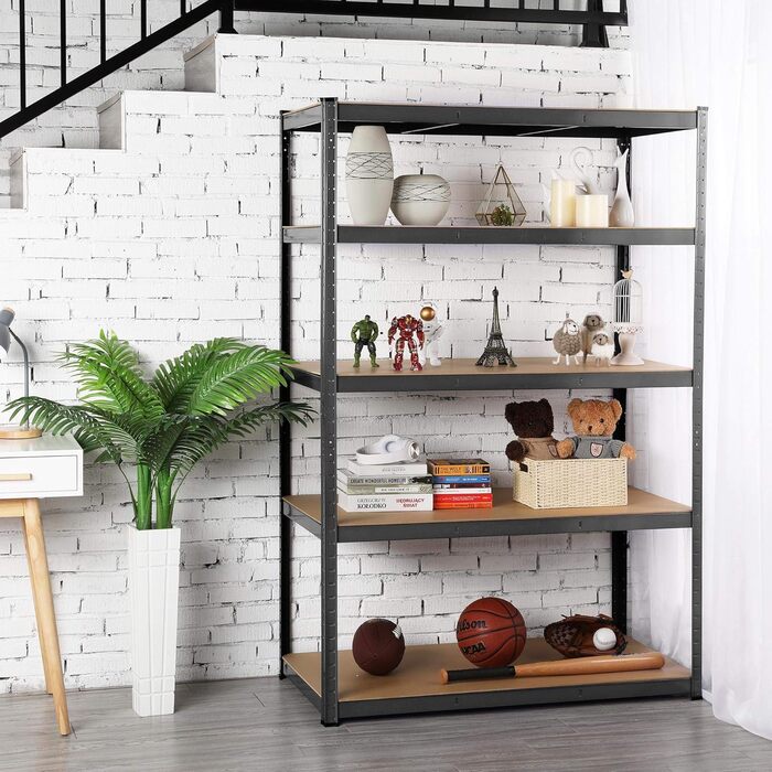 Міцний стелаж 180x120x60 см Система стелажів Регульовані полиці Безболтовий стелаж 875 кг Полиця 5 МДФ панелей Полиця для зберігання Полиця для підвалу Полиця для гаража Чорний 180 x 120 x 60 см, 2 шт.