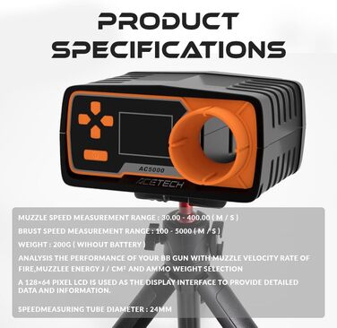 Тестер швидкості для страйкбольної зброї ACETECH AC5000, хронограф для стрільби BBS