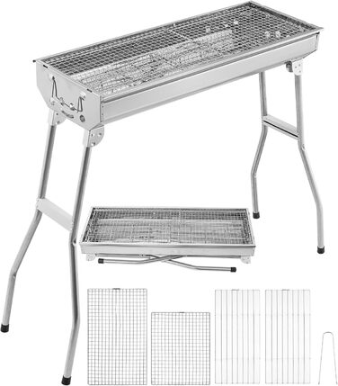 Переносний вугільний гриль 100 см з решіткою для шашлику та барбекю для саду, кемпінгу, тераси Складаний гриль для пікніка з нержавіючої сталі