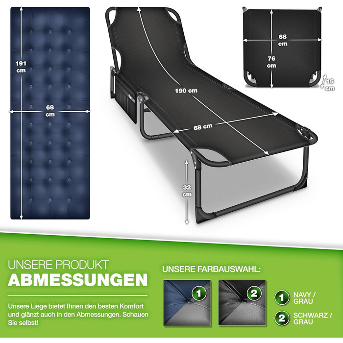 Складане кемпінгове ліжко з подушкою для шиї та бічною кишенею, до 280 кг Кемпінговий шезлонг/шезлонг з подушкою Похідне ліжко для використання на вулиці та в приміщенні Складане ліжко/гостьове ліжко, складне, для саду, кемпінгу, фестивалів, подорожей, 19