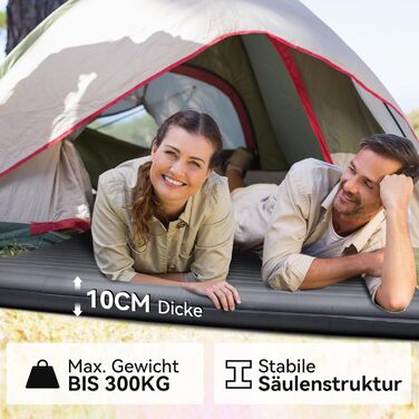 Подвійний килимок для сну HIKENTURE, надлегкий кемпінговий килимок для 2 осіб, надувний матрац, невеликий розмір упаковки з ножним насосом/мішком для насоса, для подорожей, активного відпочинку, походів, пляжу, темно-синій/сірий, 140x200 см, з мішком для 