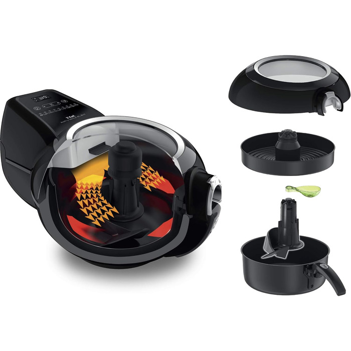 Аерофритюрниця Tefal YV9708 ActiFry Genius XL 2в1 з важелем для перемішування Переможець тесту 1,7 кг на 8 осіб 9 автоматичних меню 2 страви одночасно здорова фритюрниця без олії, чорна ActiFry Genius XL 2в1