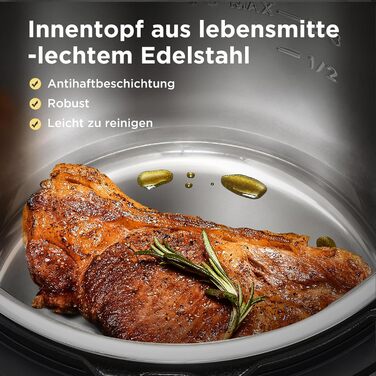Мультиварка-скороварка Midea 6л, 9-в-1 (14 функцій) рисоварка, йогуртниця, slow cooker, sous vide, пароварка, варилка для макаронів, чаша з нержавіючої сталі, чорна