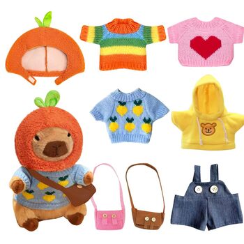 Плюшева іграшка капібара з одягом та аксесуарами, 23 см м&39яка іграшка капібара, мила плюшева капібара, плюшева іграшка капібара-одягальник з капелюхом, 4 предмети одягу, 2 кишені, штани для дітей, дівчаток, хлопчиків