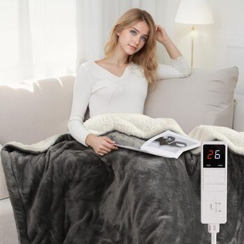 Електрична ковдра з підігрівом та автоматичним вимкненням, 130x160 см, фланель та бавовна, 9 налаштувань температури та 9-годинний таймер, захист від перегріву, м&39яка та приємна для шкіри, можна прати в пральній машині, для дивана/ліжка, світло-сірий 00