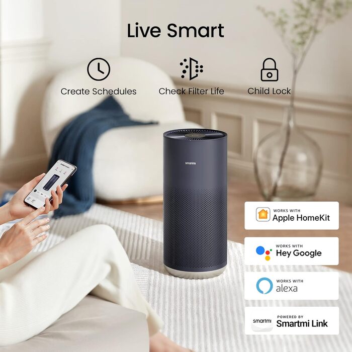 Очищувач повітря Smartmi Air Purifier 2 для дому, великих приміщень, тихий, справжній фільтр HEPA для пилу, диму, цвілі, пилку та алергенів, дезінфекція УФ-світлом із Smart Control